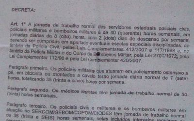 Governo elabora nova escala de trabalho para policiais civis e militares e bombeiros militares