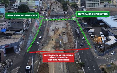 Obra de viaduto muda localização de faixa de pedestre na Avenida Mário Gurgel