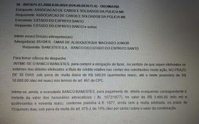 Diário Oficial de Justiça publica intimação para o Banestes pagar aos associados da ACS/ES o que foi cobrado indevidamente do Crédito Rotativo