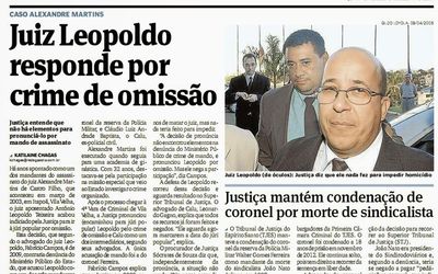 “Juiz Leopoldo responde por crime de omissão”, diz jornal A Gazeta: No Blog do Elimar Côrtes, a notícia chegou com cinco dias de antecedência