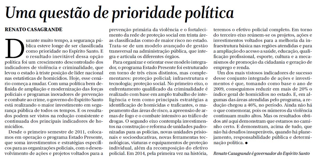 Em artigo no O Globo, Renato Casagrande acerta na embalagem, mas esquece do Pro-Pas
