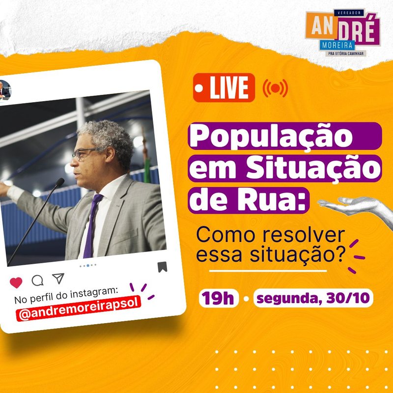 Vereador convida para ‘live’ sobre PL que cria a Política Municipal para a População em Situação de Rua em Vitória