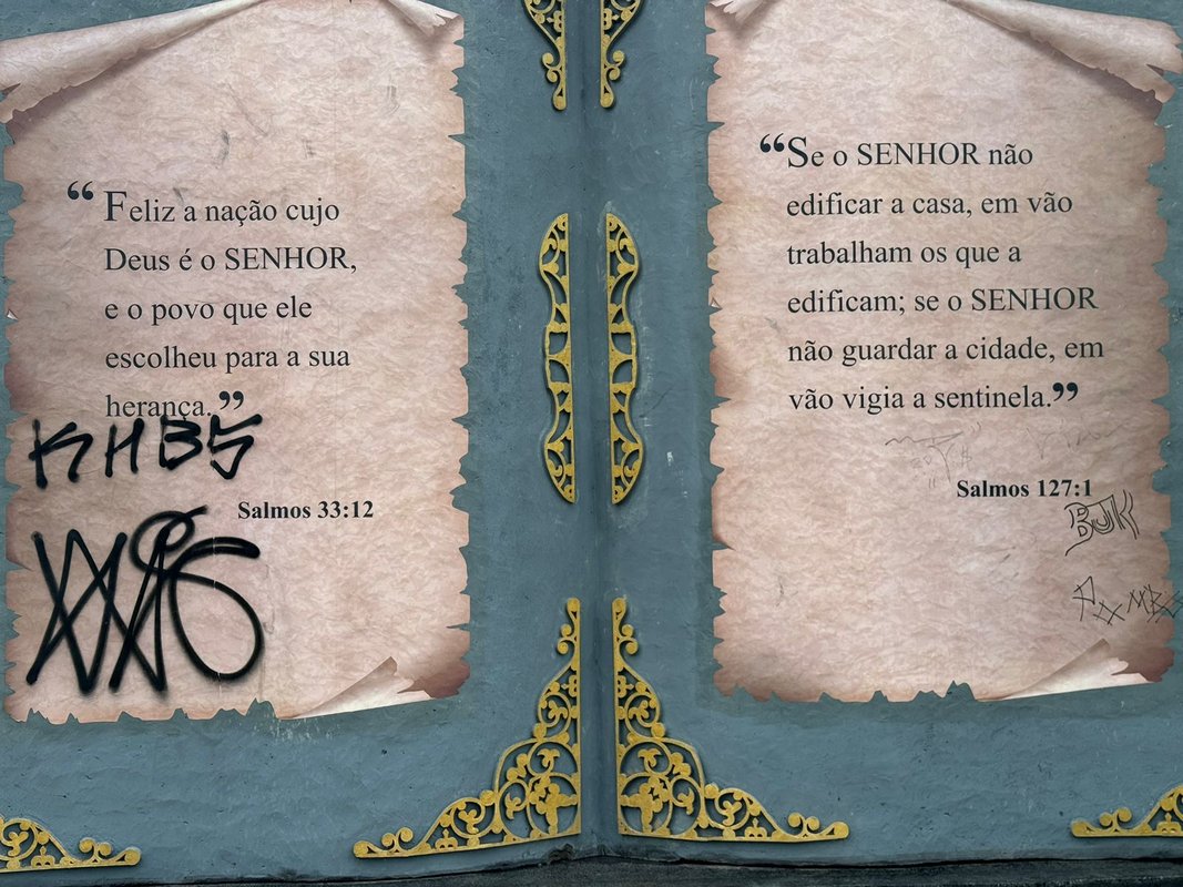 Simpatizante de pré-candidata à Prefeitura de Cariacica vandaliza Monumento da Bíblia Sagrada e a Nova Orla da cidade