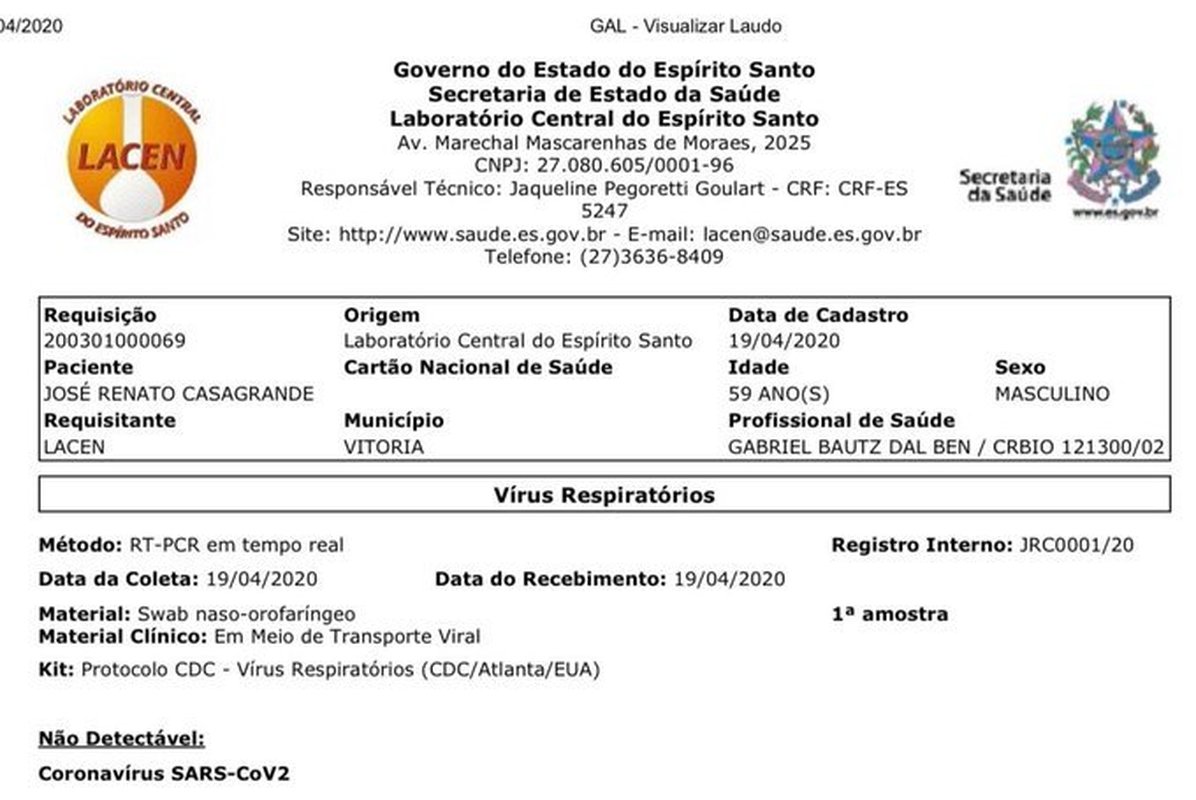 Exame de coronavírus de Casagrande dá negativo
