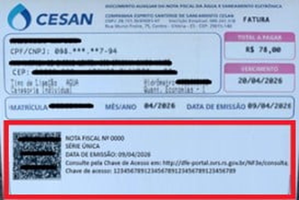 Fatura da Cesan ganha QR Code para consulta e validação de informações fiscais