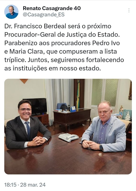 Francisco Berdeal é o novo chefe do Ministério Público do Estado do Espírito Santo