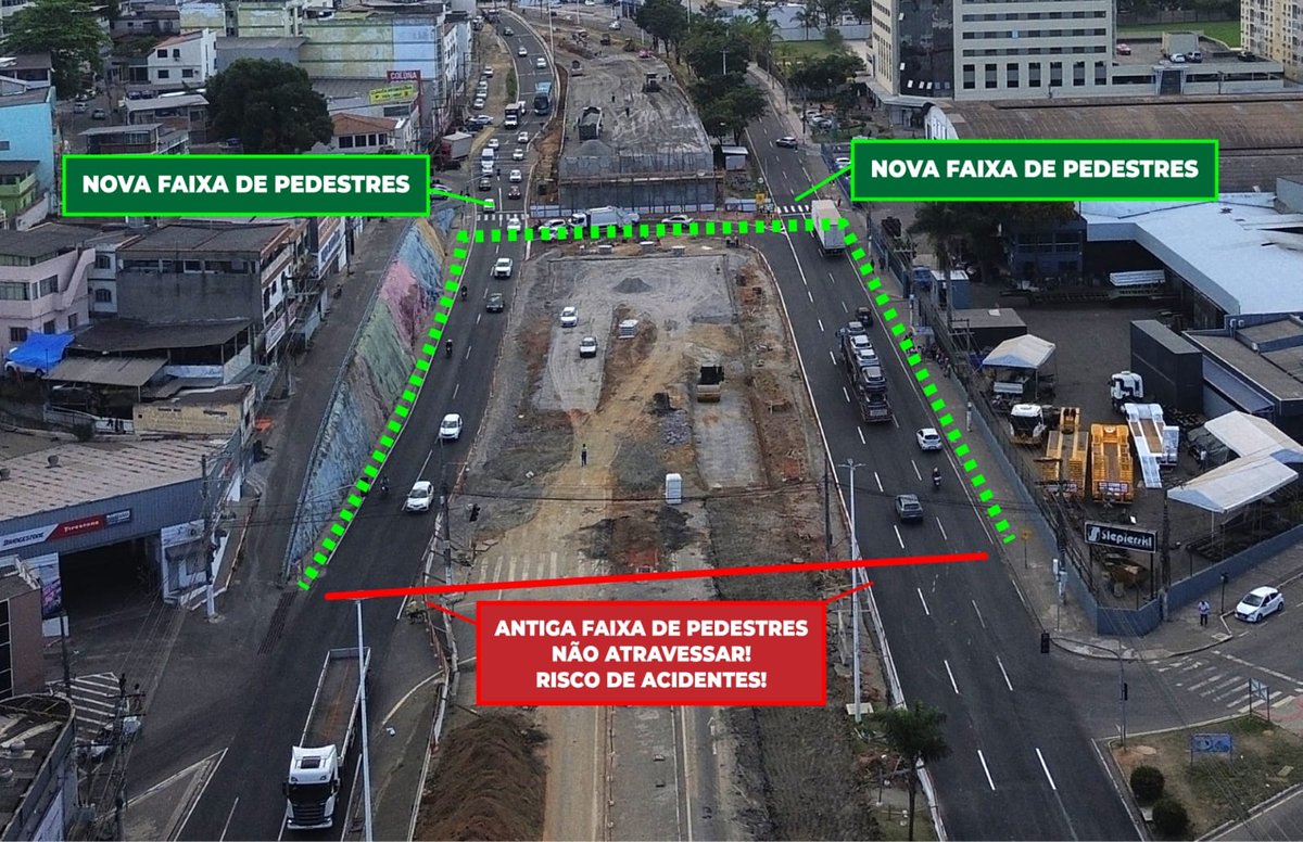Obra de viaduto muda localização de faixa de pedestre na Avenida Mário Gurgel