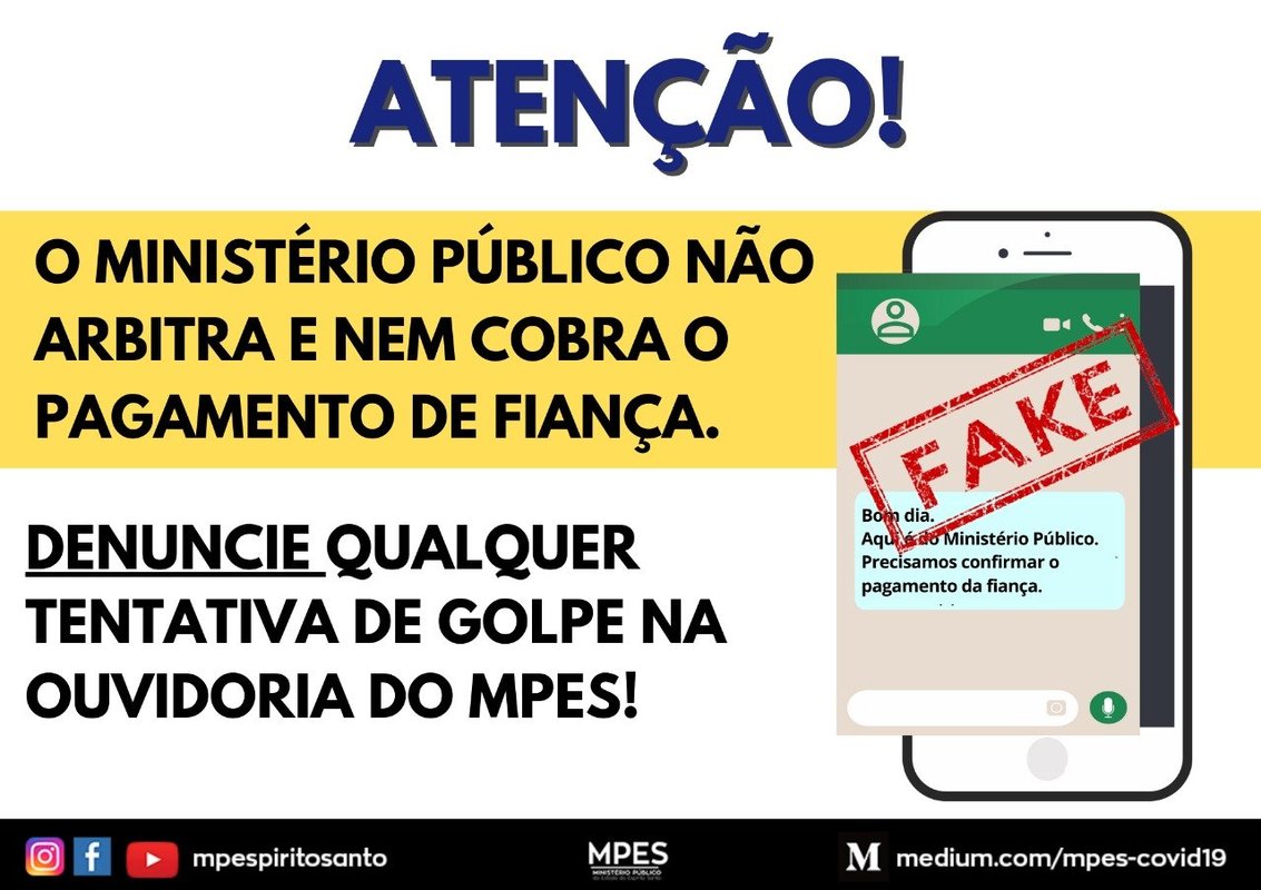 ALERTA À POPULAÇÃO CAPIXABA SOBRE SUPOSTO GOLPE ENVOLVENDO O NOME DO MINISTÉRIO PÚBLICO