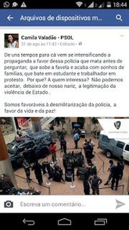 Candidata ao governo do Estado em 2014, Camila Valadão é acusada de atacar a PM e policiais militares no Facebook
