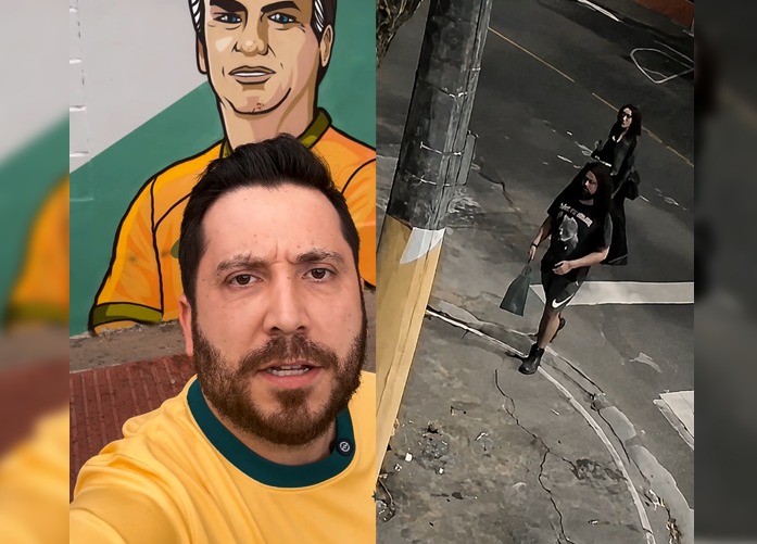 Novo ataque à Casa Bolsonaro: casal é flagrado por câmeras ao vandalizar imagem do ex-presidente em Vitória